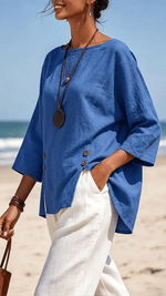 Breathable Blue Comfortable Cotton-linen Top