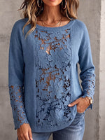 Vintage Elegant Patchwork Knitting Cut-Out Sweater Shirt