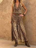 Women's Leopard Cowl Neck Sleeveless Maxi Dress