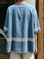 Women's Oversized Denim Lace Inset Top