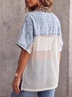 Vintage Elegant Patchwork Denim Leopard Cut-Out Shirt