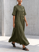 Elegant Olive Green Dress With Metal Buttons