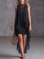 Women's Sleeveless Loose-fit Chiffon Dress With Mandarin Collar