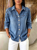 Chic Floral-embroidered Denim Blouse