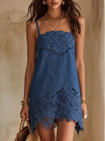 Women's Lace-Trim Asymmetrical Denim Slip Dress