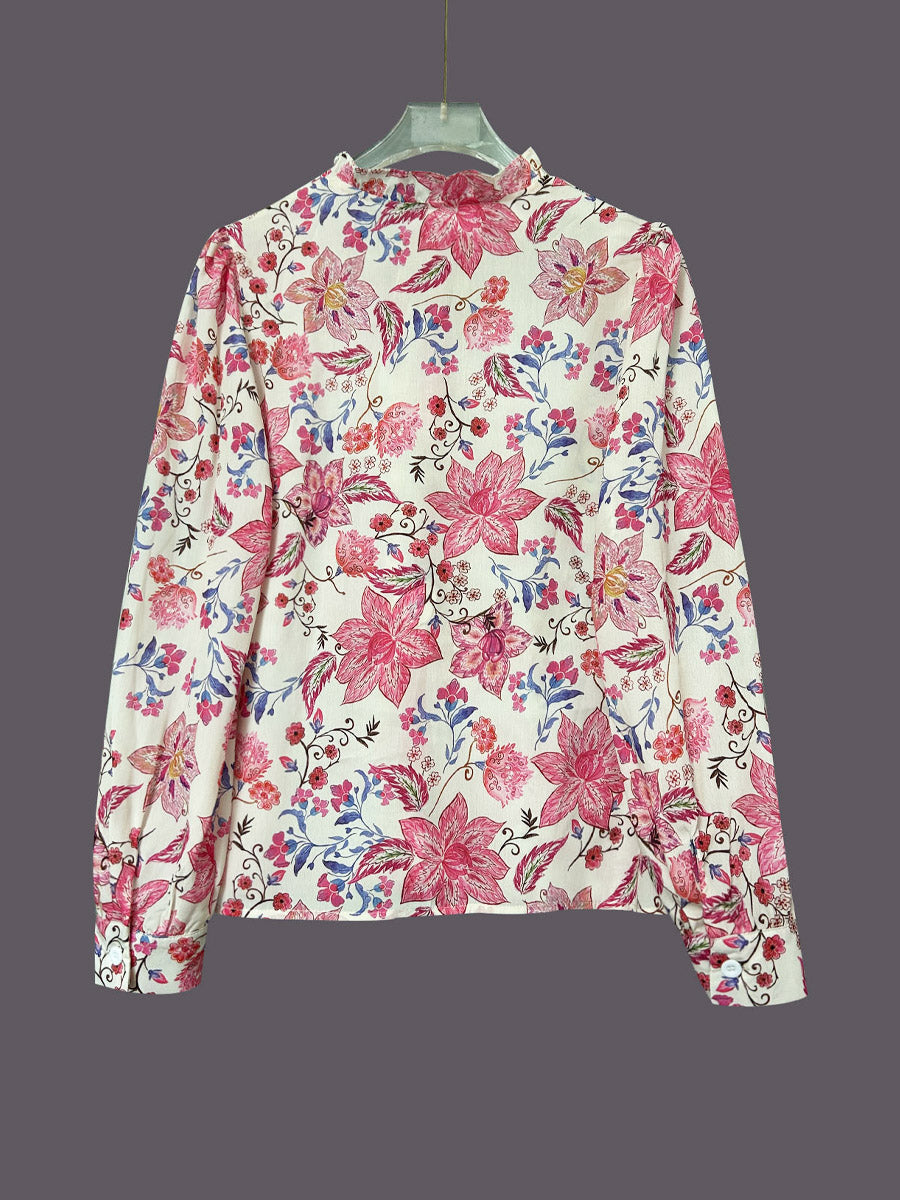 Retro Elegant Floral Pattern Loose Art Casual Long Sleeve Shirt