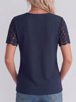 Women's Solid Color V-neck Waffle-knit Pullover With Lace Embroidery Panel – Casual Loose Fit
