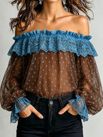 Women's Off-The-Shoulder Lace-Trim Polka Dot Top