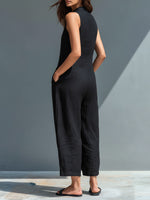 Women's V-neck Sleeveless Casual Loose Linen Jumpsuit