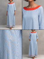 Elegant Striped Boat-neck Vacation Dress