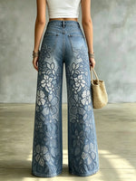 Women's Sequined Floral Wide-Leg Jeans