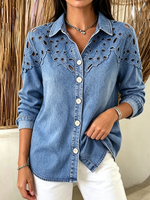 Chic Floral-embroidered Denim Blouse