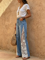 Women's Lace Side-Panel Wide-Leg Jeans