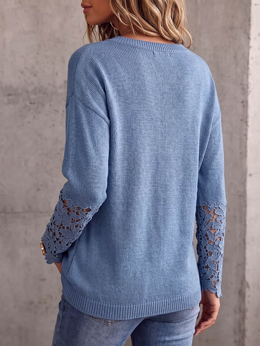 Vintage Elegant Patchwork Knitting Cut-Out Sweater Shirt