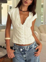 Retro Romantic Chic Sleeveless Stripe Floral Art Casual Top