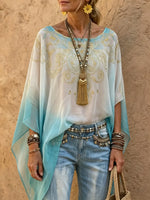Women's Boho Ombre Batwing Sleeve Sheer Top