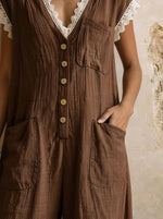 Womens Loose brown cotton linen jumpsuit