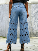 Vintage-style Floral Embroidered Cropped Denim Pants