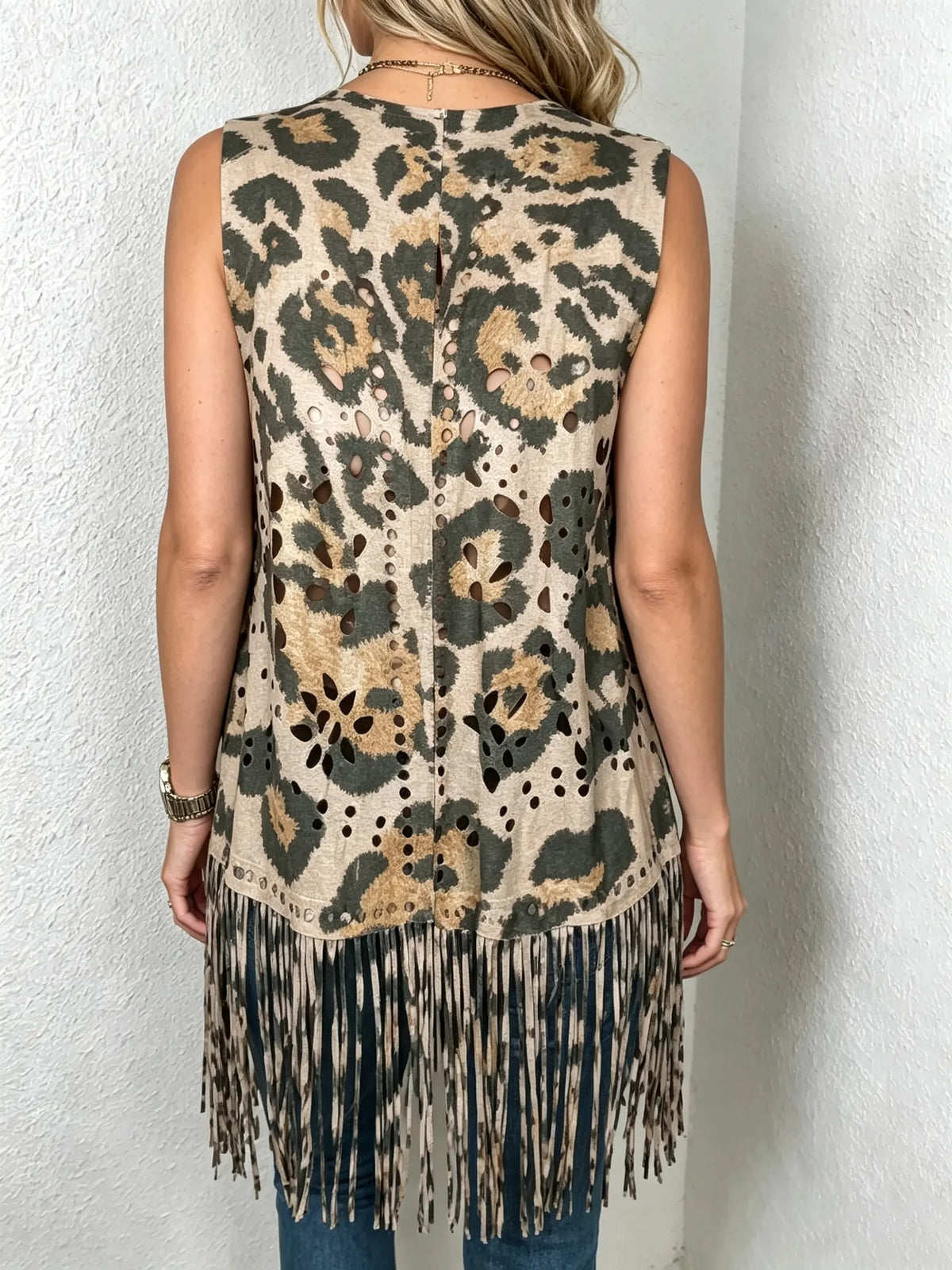 Women's Leopard Fringe Vest