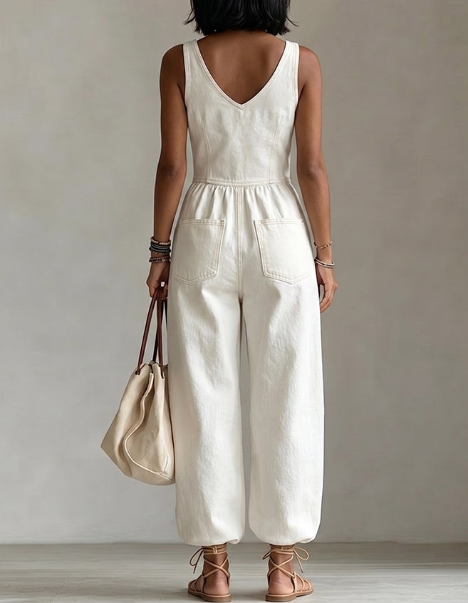 Women's Washed Denim Straight Leg Loose Sleeveless Overalls