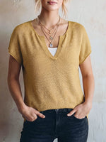 Women's V-neck Short-sleeve Casual Loose Knit Pullover