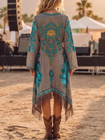 Boho-Chic Ethnic Pattern Print Fringe Tunic Dress