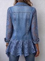 Romantic Floral Lace Spliced Denim Blazer