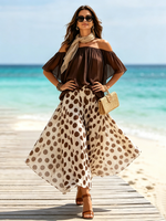 Relaxed Boho-style Chiffon Wide-leg Pant With A Polka-dot Print