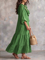 Boho Ruffled Cotton-linen Dress With Pockets