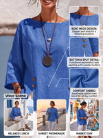 Breathable Blue Comfortable Cotton-linen Top
