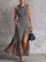 Bold Mixed-Media Ribbed Knit & Leopard Maxi Dress