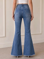 Chic Pearl-Embellished Sheer Flared Jeans