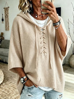 Cozy Knit Lace-Up Hooded Sweater