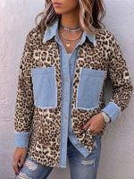 Relaxed-fit Casual Denim Shirt With Leopard-print Panels