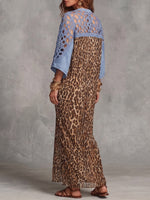 Vintage Elegant Denim Cut-Out Lace Patchwork Chiffon Dress