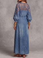 Vintage Elegant Denim Cut-Out Lace Patchwork Dress