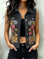 Stylish Casual Patchwork Embroidered Lace Denim Vest