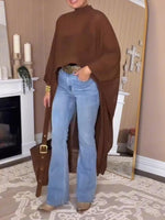 Elegant Mock-neck Asymmetrical Chiffon Cape Top