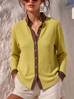 Women's Stand-collar Long-sleeve Loose-fit Waffle-knit Shirt