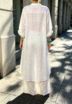 Breathable Art Casual Long Top And Pants Cotton And Linen Two-piece Set