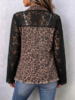 Casual Denim Jacket With Leopard Print And Lace Paneling