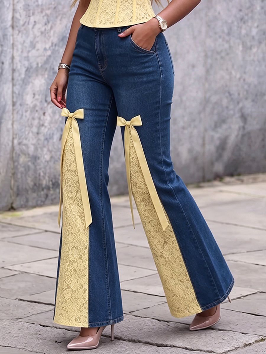 Stylish Slim-fit Stretch Lace Flared Pants – Party & Evening Wear