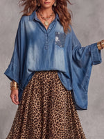 Vintage Elegant Denim Patchwork Pocket Irregular Shirt