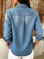 Vintage-style Floral Embroidered Cut-out Denim Shirt