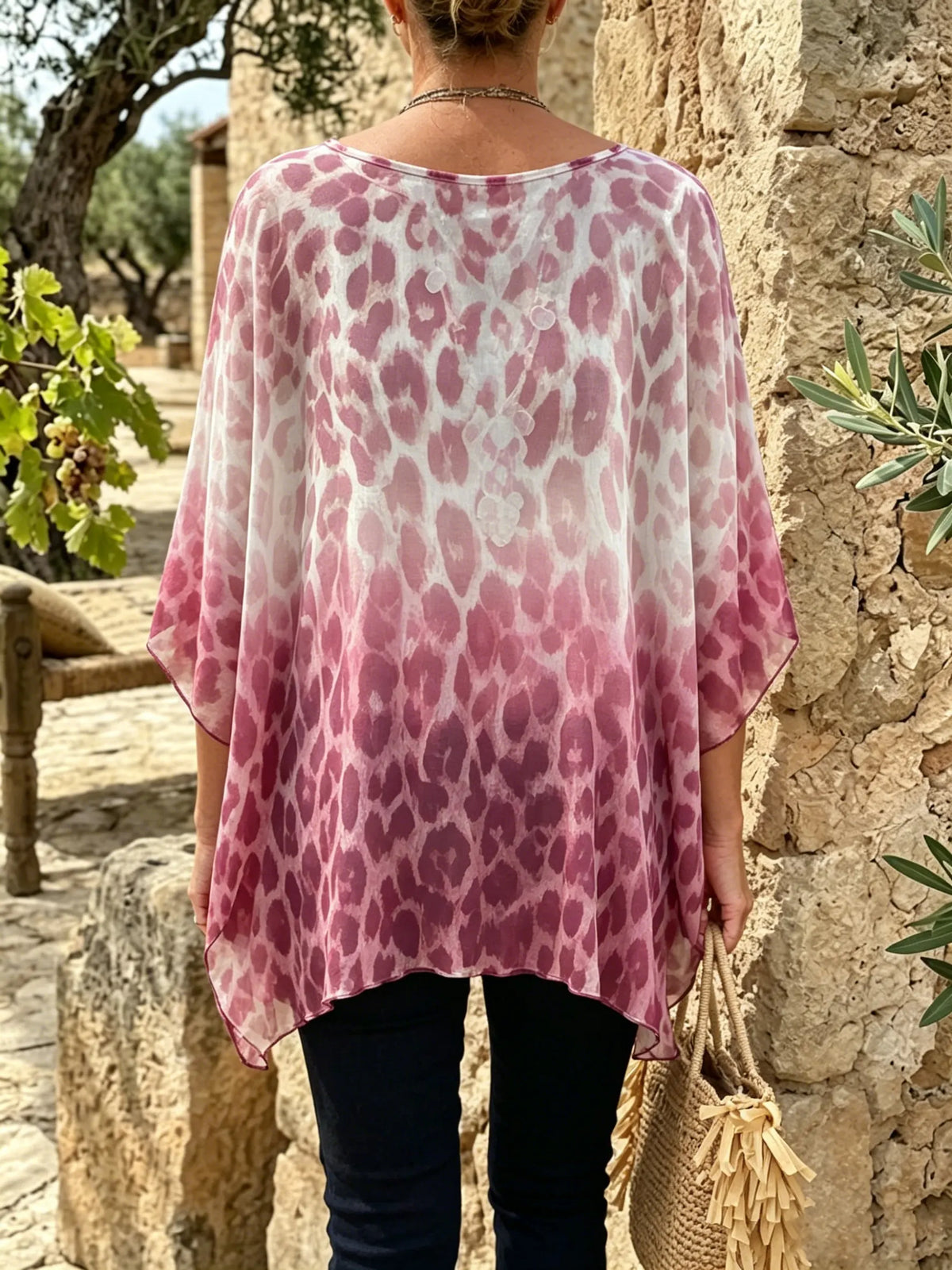 Women's Pink Leopard Ombre Batwing Top
