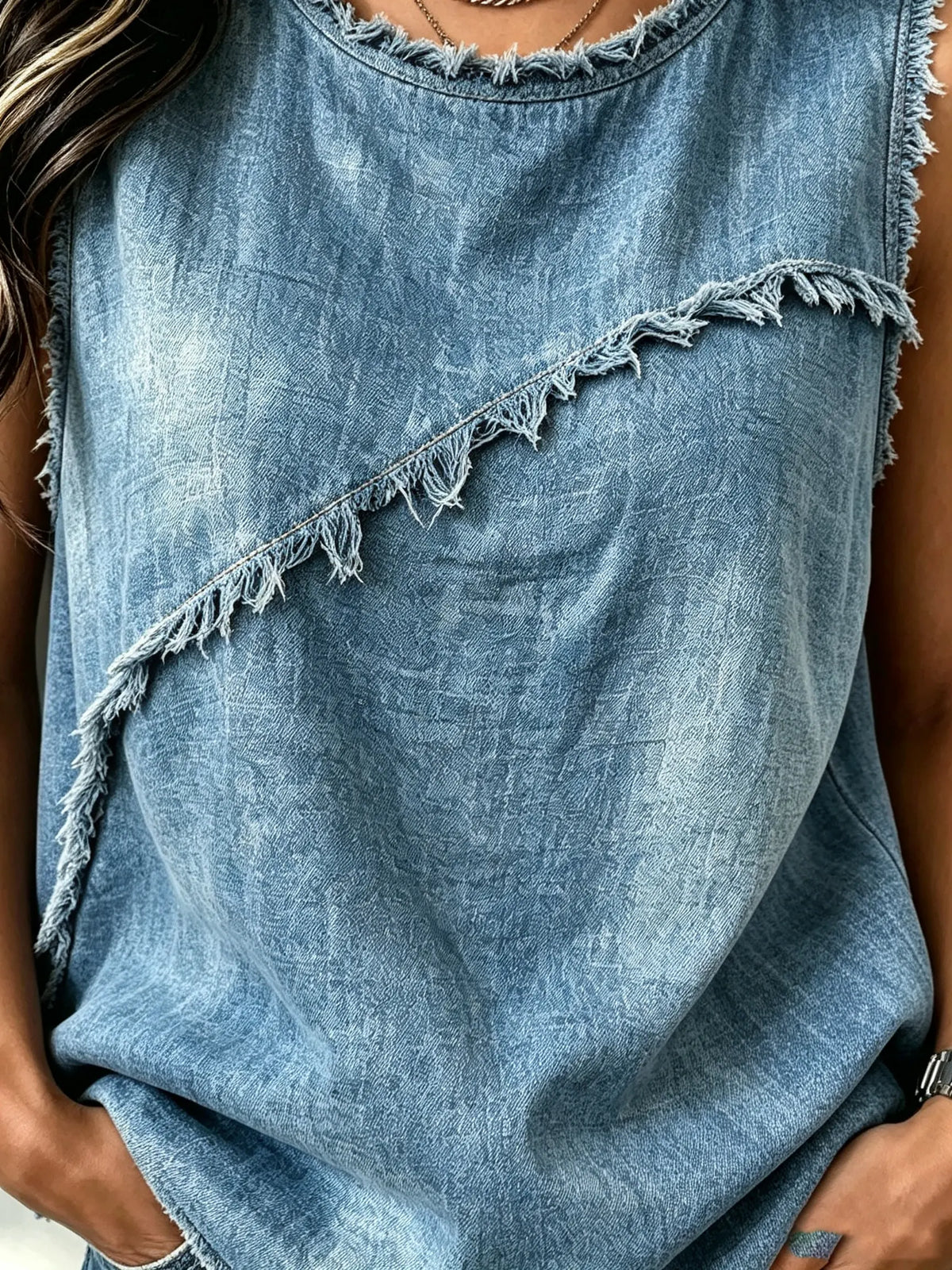 Women's Frayed Edge Denim Tank Top