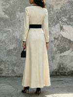 Women's Elegant Contrast Trim Art Casual Stylish Long Sleeve Maxi Dress