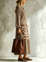 Women's Leopard Pattern Loose Art Casual Stylish Long Sleeve Dress