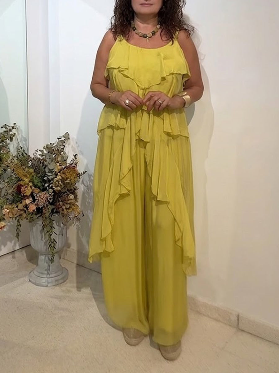 Stylish Chiffon Ruffled Camisole And Pants Two-piece Set