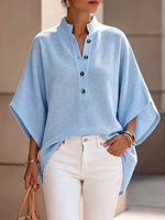 Minimalist Elegant Henley-neck Batwing-sleeve Knit Top
